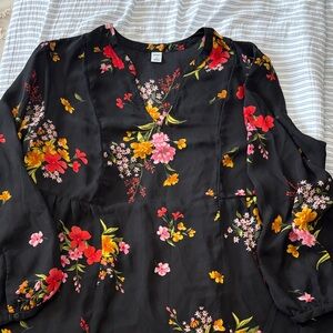 Old Navy Black Blouse with Vibrant Floral Print